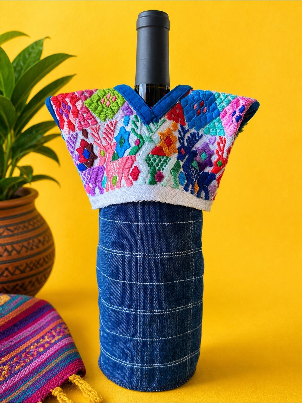 Handcrafted Guatemalan Huipil Wine Bottle Cover